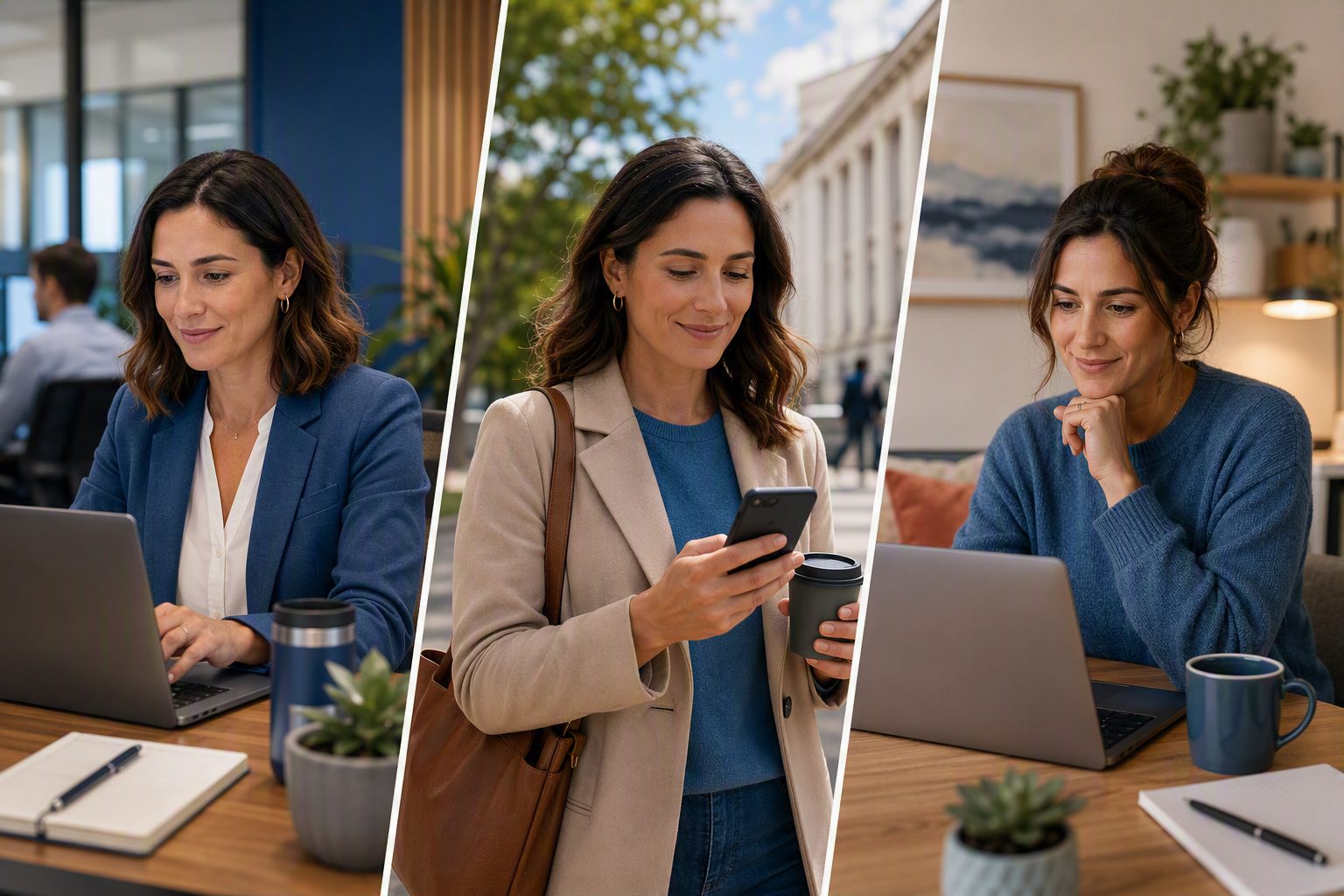 Staff working in the office, on the move and at home